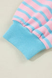 Pink & Turquoise Striped Contrast Trim High-Low Tunic Sweatshirt