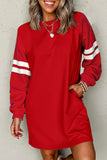 Varsity Striped Long Sleeve Loose Mini Dress with Pockets- 5 Colors
