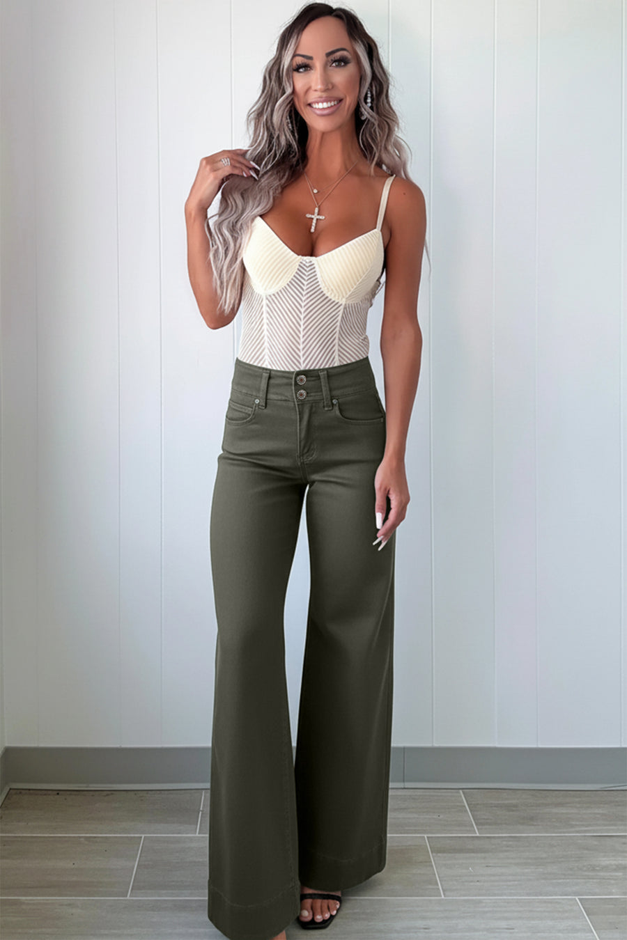 2-Button High Waist Wide Leg Jeans- 4 Colors