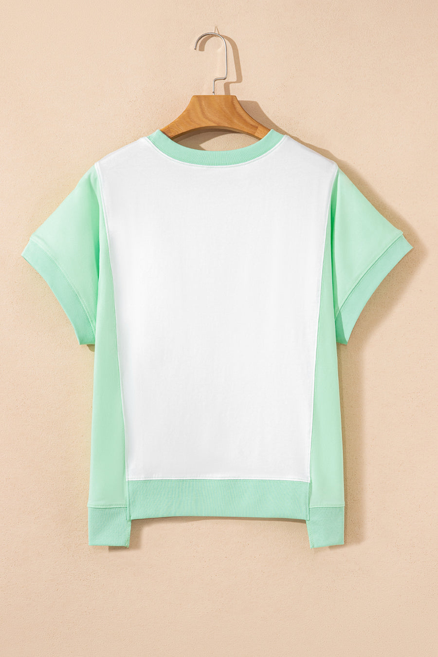 Color Block Exposed Seam Patchwork Crew Neck T-Shirt- 2 Colors