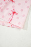 Bow Print Button-Up V-Neck Short Sleeve Top and Ruffle Hem Shorts Pajama Set- 2 Styles