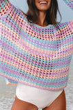 Openwork Side Slit Crew Neck Striped Cover-Up B- 2 Colors
