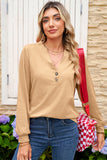 Button-Up V-Neck Long Sleeve Top- 3 Colors