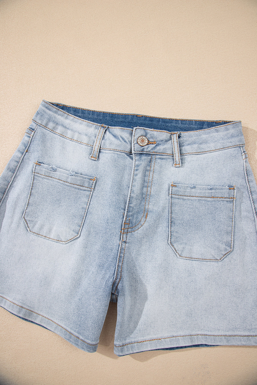 Light Wash High Rise Front Pocket Denim Shorts
