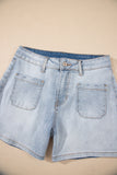 Light Wash High Rise Front Pocket Denim Shorts