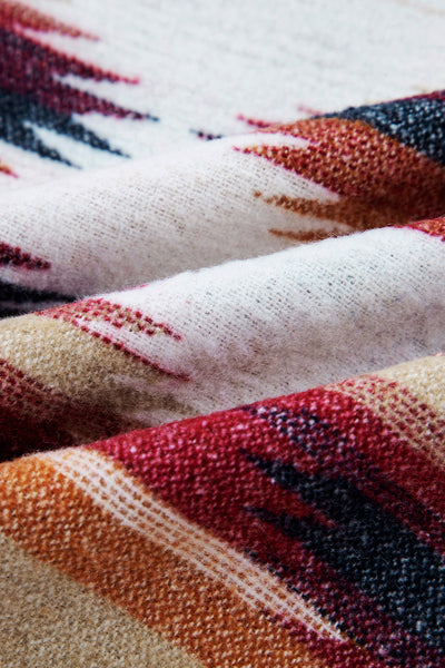 Multicolour Western Aztec Ribbed Patchwork Double Flap Pocket Raw Hem Shacket