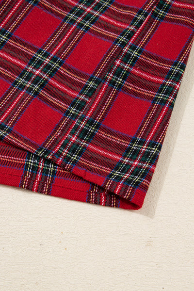 Red Plaid Contrast Color Christmas Holiday Long Sleeve Shirt and Shorts Pajama Set