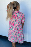 Plus Size Pink Multi Floral Button-Up Puff Sleeve A-Line Mini Dress