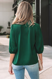 Frilled V-Neck Bow Detail 3/4 Sleeve Blouse- 2 Colors