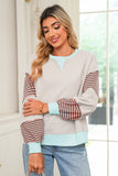 Color Block Patchwork Striped Sleeve Sweatshirt- 3 Colors