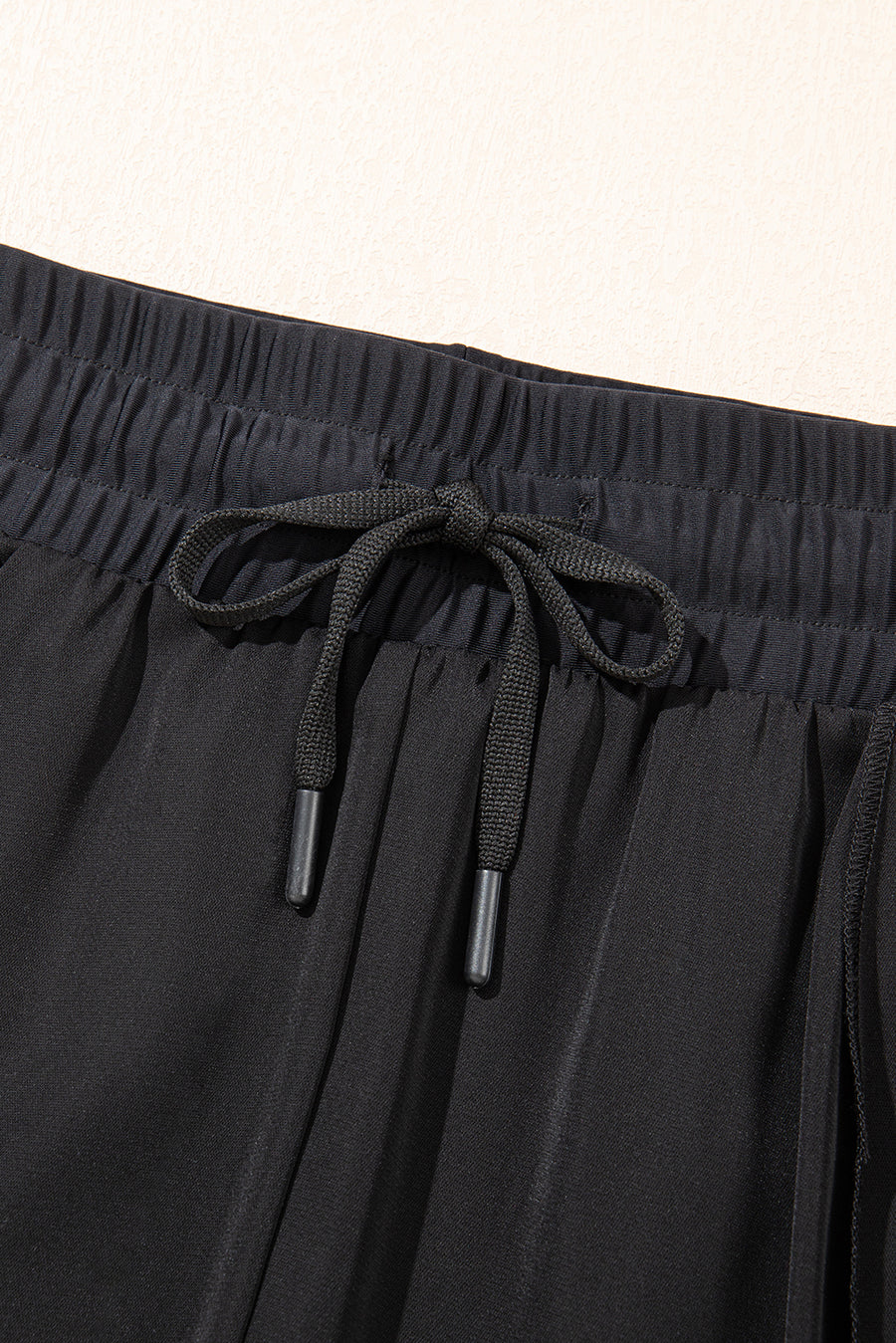Black High-Waist Drawstring Hidden Pocket Swim Shorts