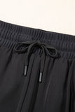 Black High-Waist Drawstring Hidden Pocket Swim Shorts