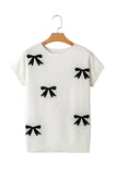 Black Bow Pattern Short Sleeve Knit Sweater