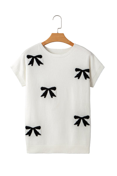 Black Bow Pattern Short Sleeve Knit Top