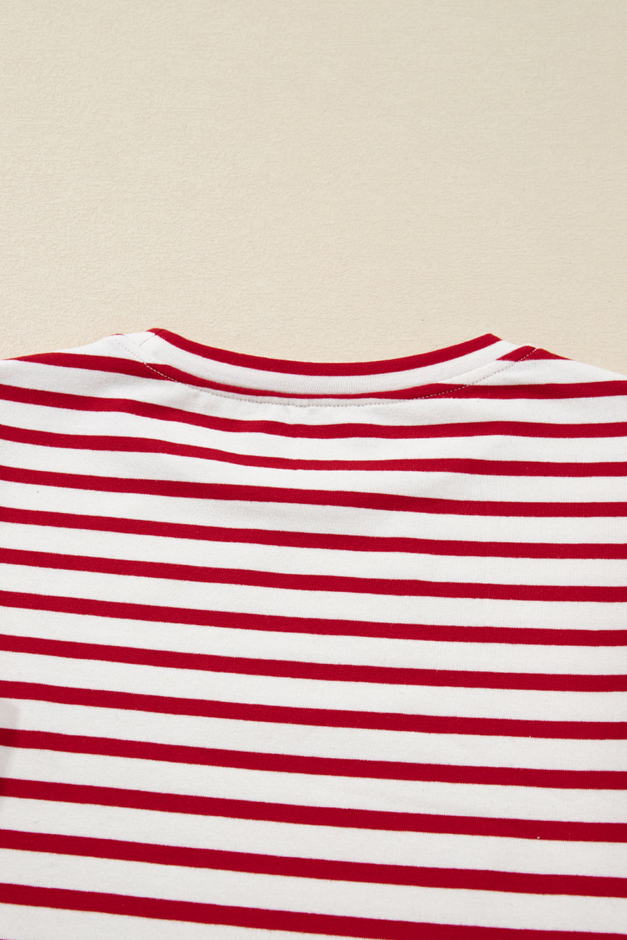 Red & White Striped Ruffle Shoulder Long Sleeve Top