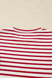 Red & White Striped Ruffle Shoulder Long Sleeve Top