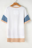 Dusty Color Block Patchwork Side Slit Tunic T-Shirt