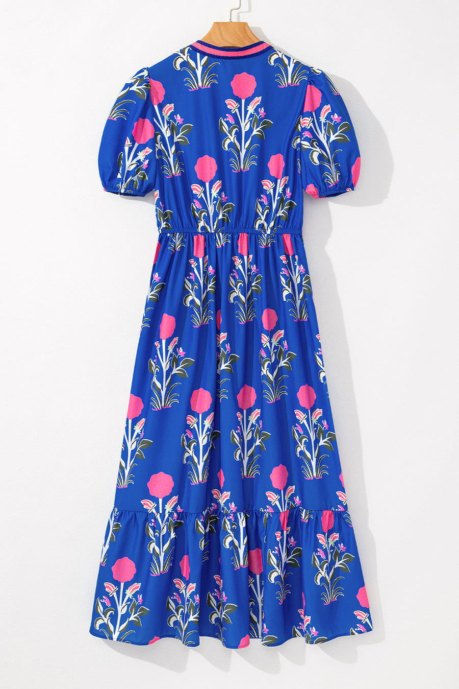 Floral Ruffle Hem Contrast Trim Neckline Midi Dress- 3 Colors