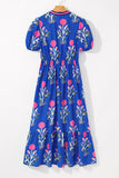 Floral Ruffle Hem Contrast Trim Neckline Midi Dress- 3 Colors