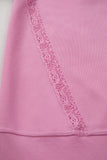 Bright Pink Lace Patchwork Raglan Sleeve Loose Fit Sweatshirt