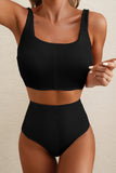Corded Color Block Square Neck Tankini- 3 Colors