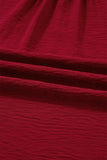 Burgundy Notched Neck Shirred Cuffs Long Sleeve Blouse