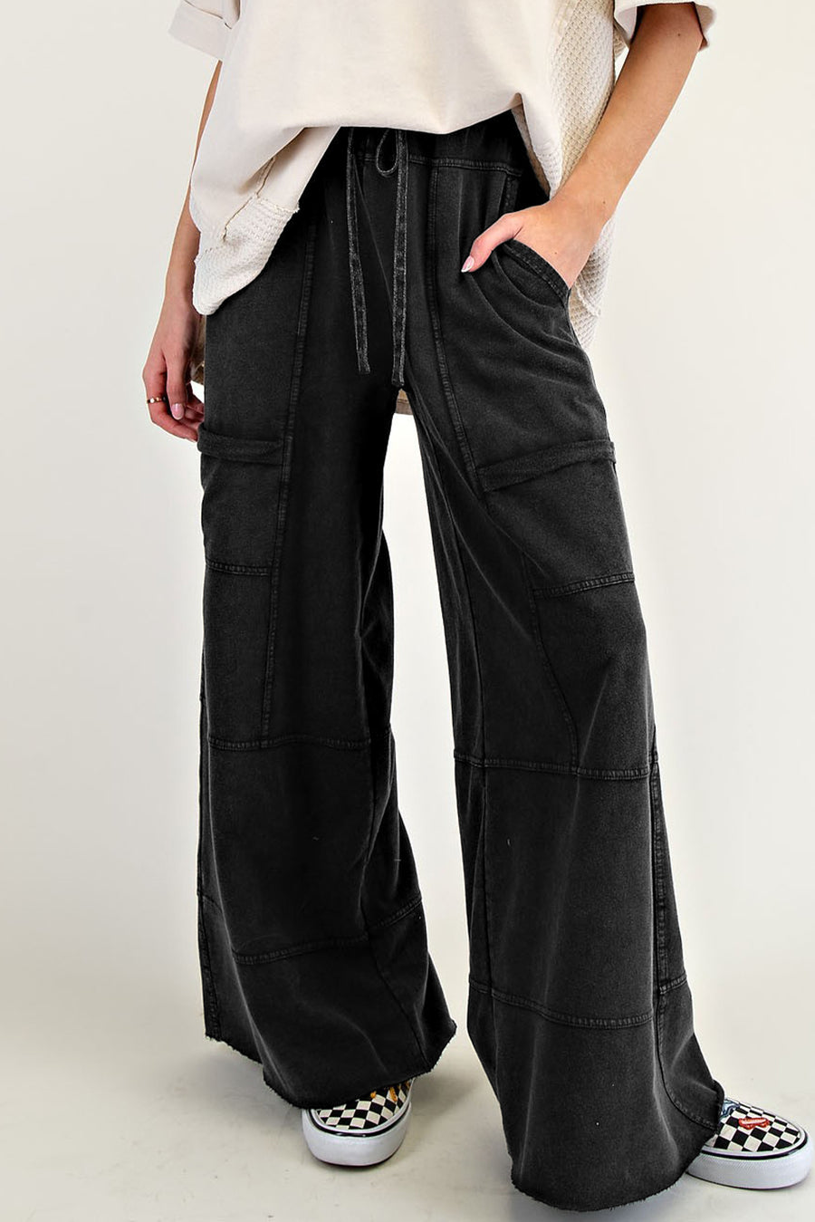 Mineral Wash Exposed Seam Wide Leg Cargo Pants- 3 Colors