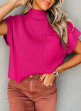 Green Pocket Ribbed Knit Short Sleeve Sweater- 9 Colors