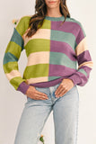 Striped Color Block Drop Shoulder Front Seam Sweater