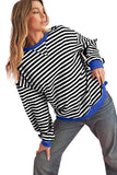 Striped Contrast Trim Oversized Sweatshirt- 4 Colors
