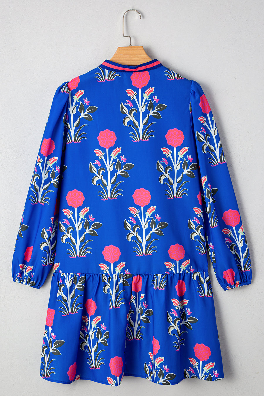Floral Ruffle Hem Contrast Trim Neckline Mini Dress- 2 Colors