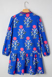 Floral Ruffle Hem Contrast Trim Neckline Mini Dress- 2 Colors