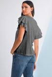 Dark Grey Ruffled Short Sleeve T-Shirt