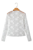 Floral Mock Neck Lace Long Sleeve Mesh  Top- 2 Colors