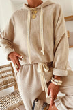 Contrast Drawstring Hoodie and High Waist Pants Corduroy Set- 5 Colors