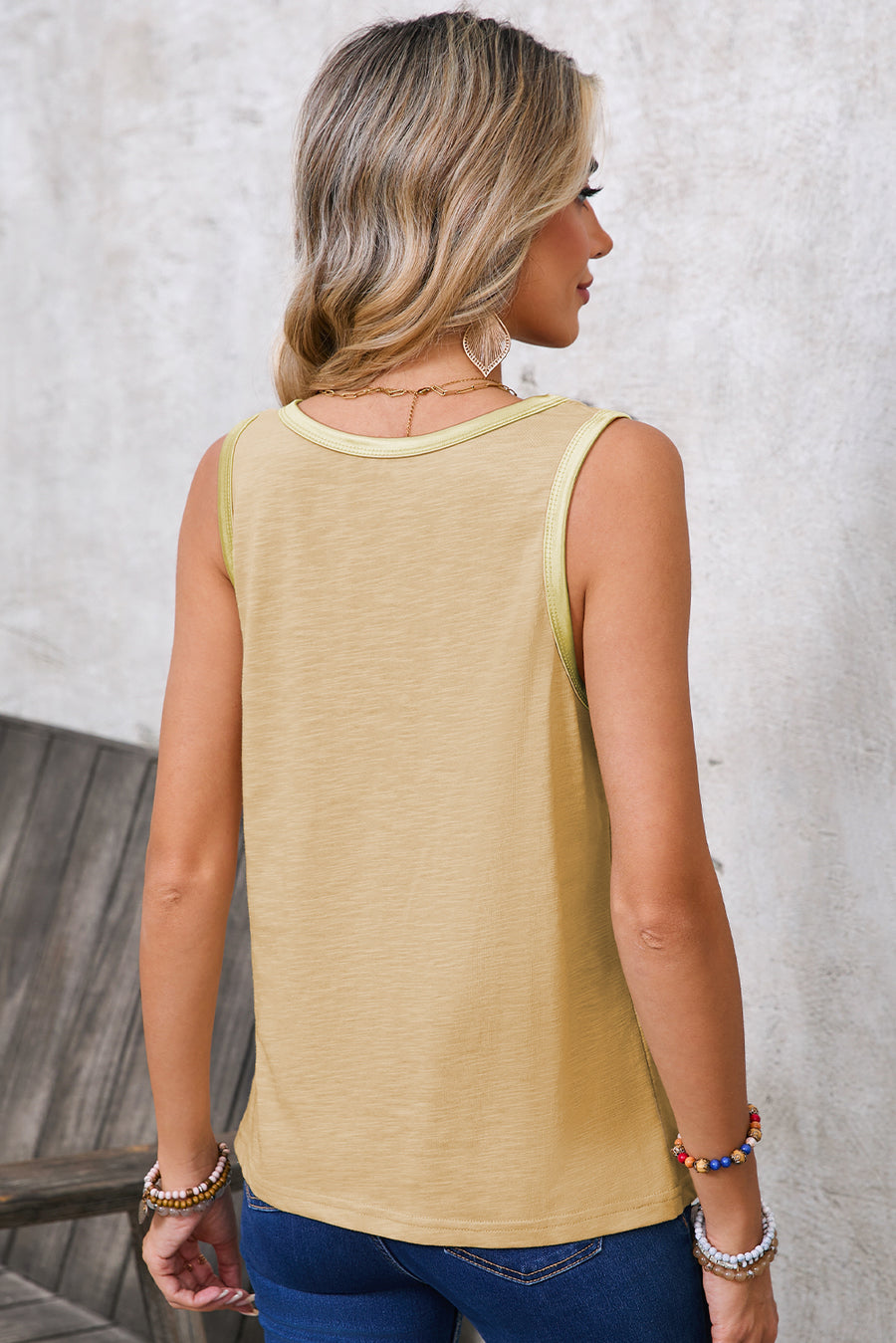 Contrast Trim Crew Neck Tank Top- 2 Colors