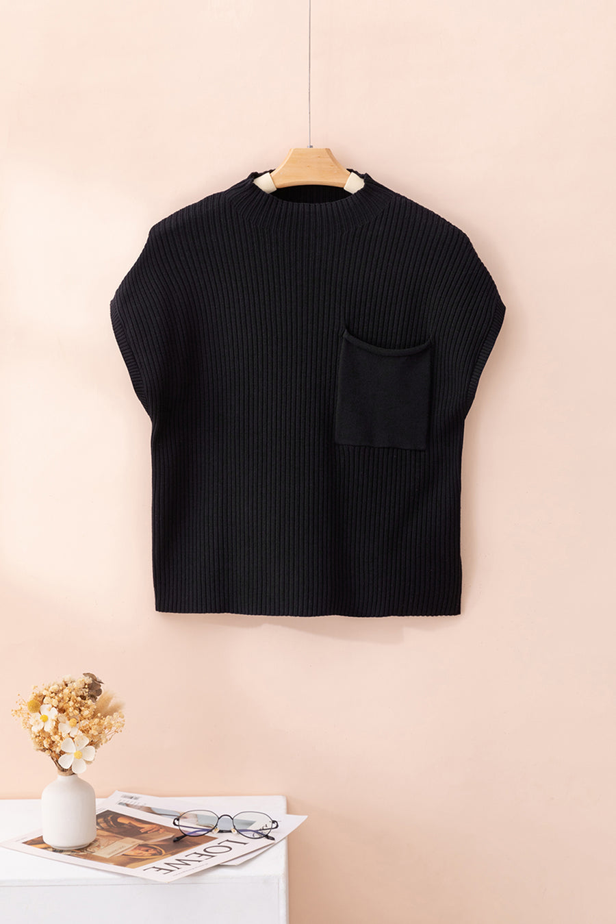Green Pocket Ribbed Knit Short Sleeve Sweater- 9 Colors