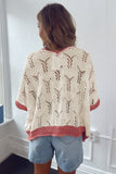 Ivory Floral Crochet Contrast Trim Knit Sweater