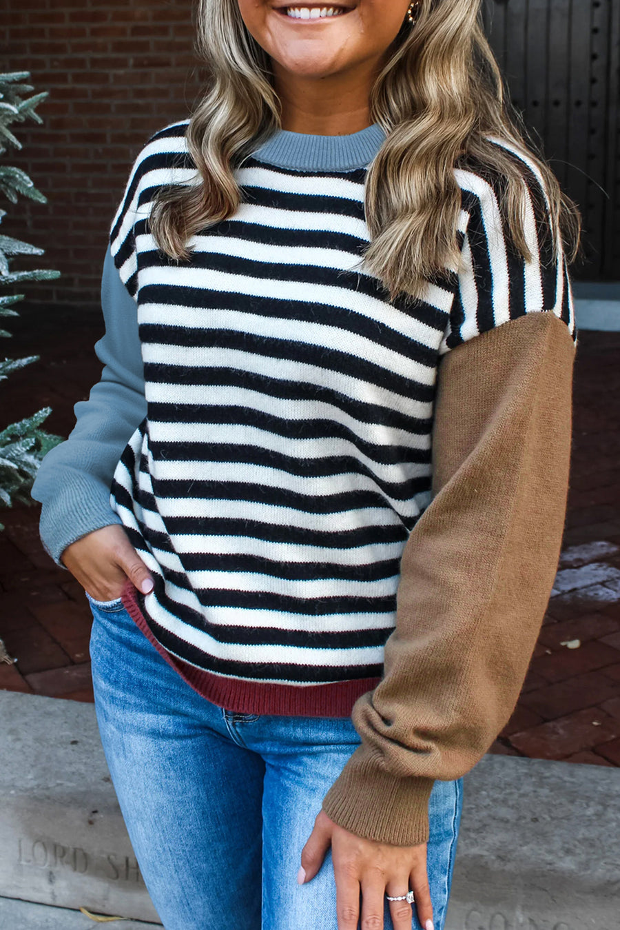 Striped Color Block Patchwork Long Sleeve Sweater