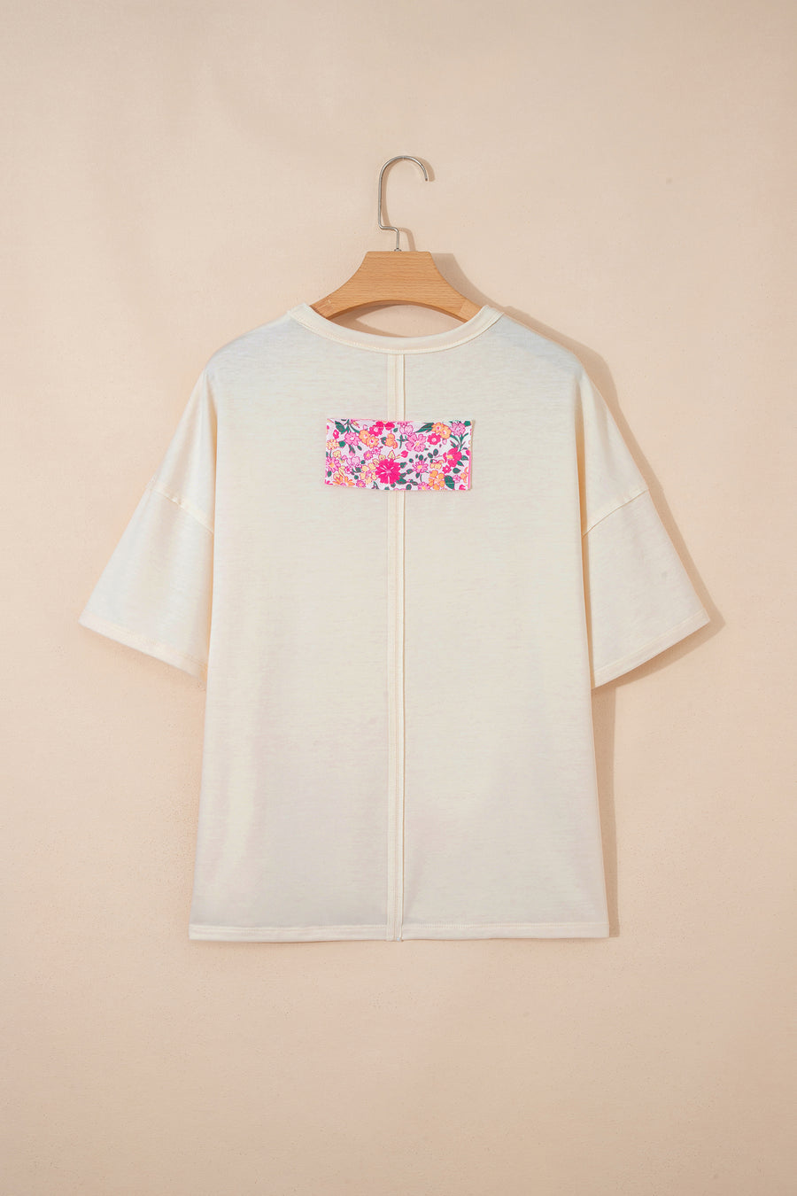 Pink Floral Patched Exposed Seam Oversized T-Shirt- 2 Colors