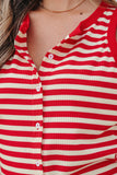 Red Striped Button-Up Ribbed Knit Tank Top