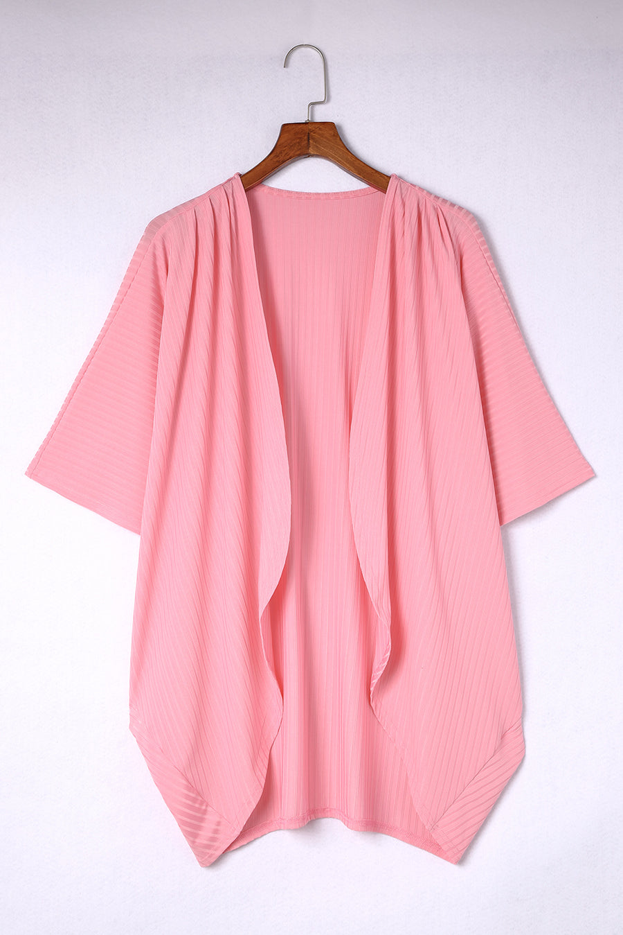 Plus Size Pink Shimmer Ribbed Texture Cardigan