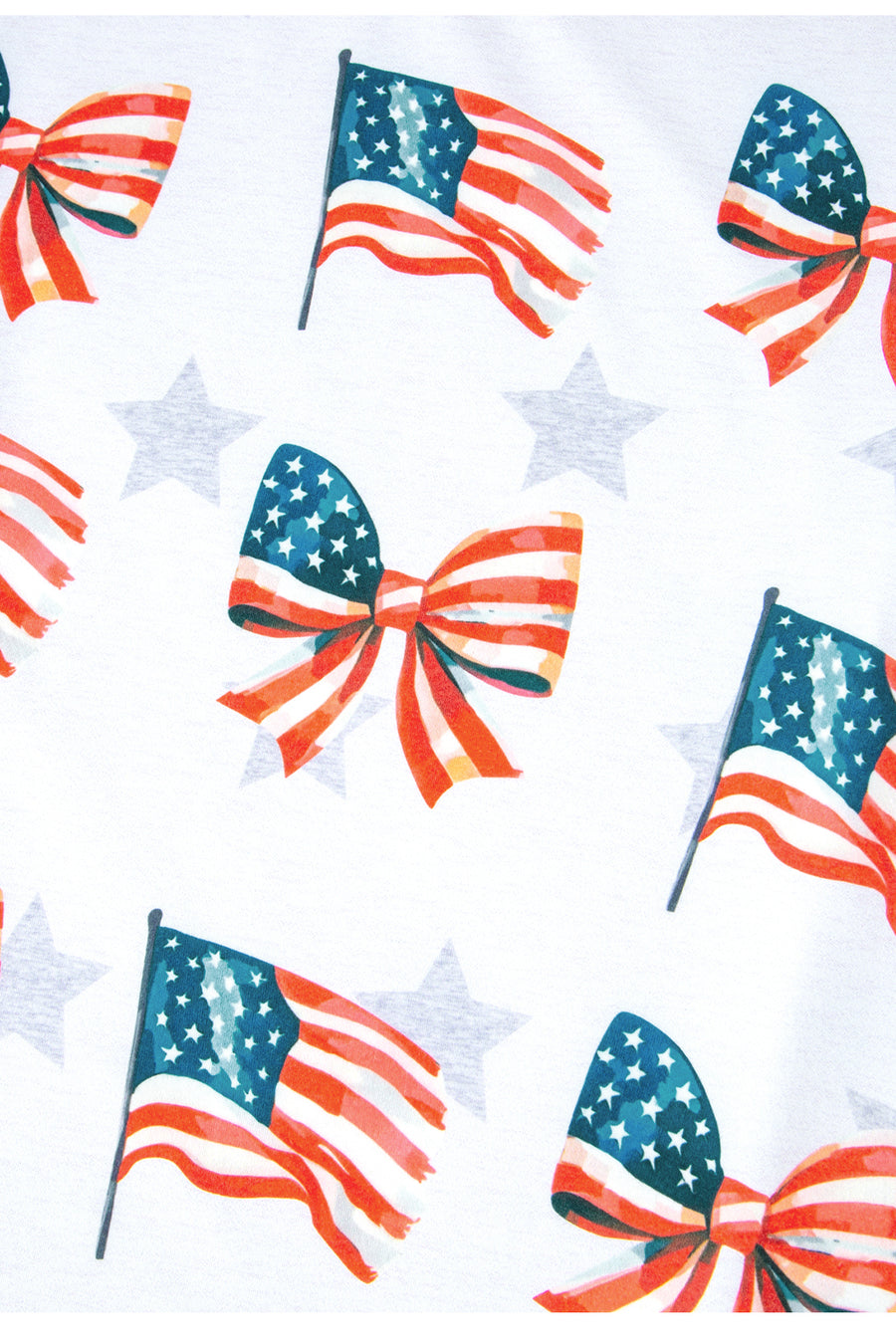 White Star Print Watercolor American Flags and Bows Graphic T-Shirt