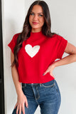 Heart Cropped Short Sleeve Mock Neck Sweater- 3 Colors