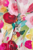 Pink Floral Frilled V-Neck Puff Short Sleeve Blouse