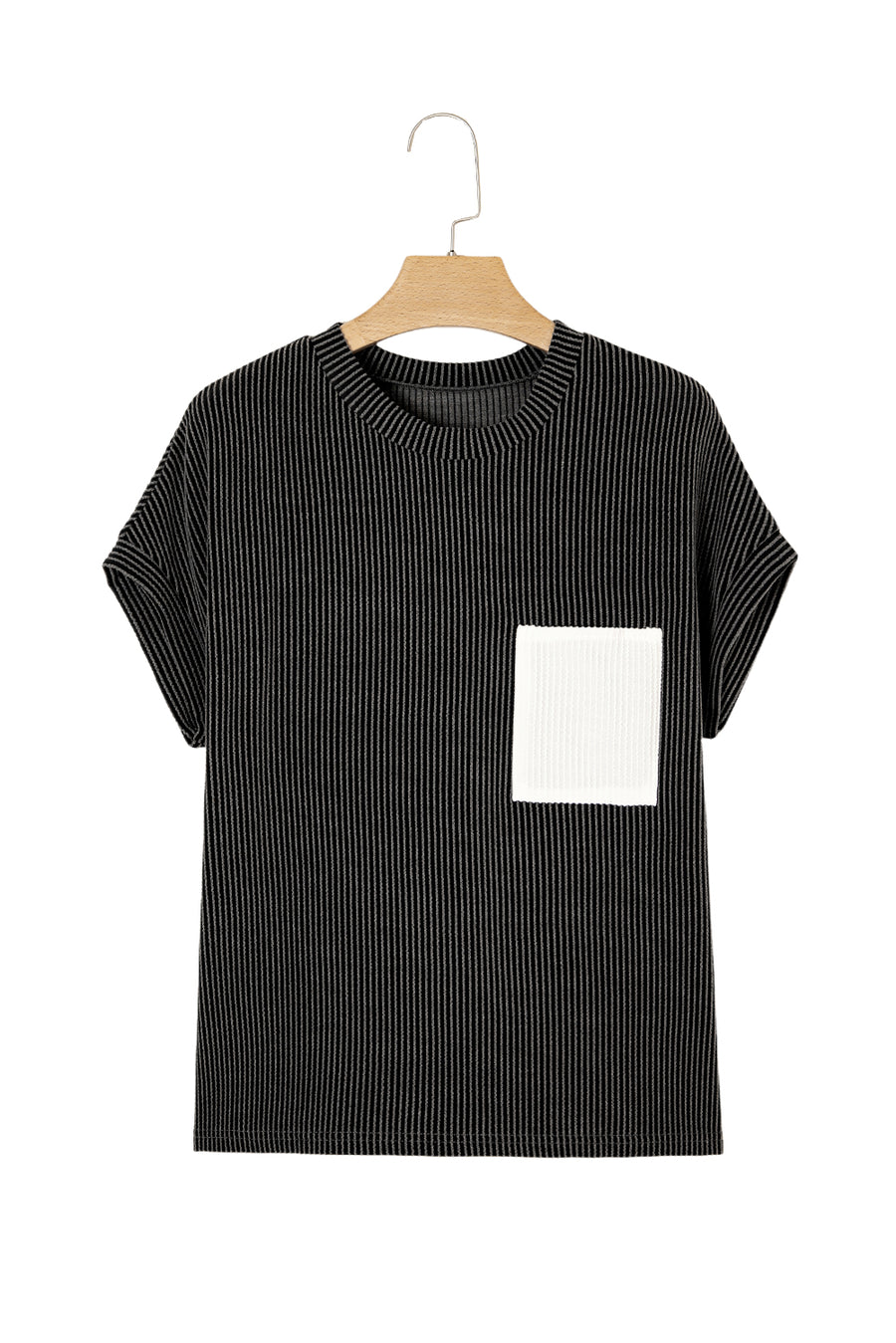 Twist Ribbed Color Block Pocket Crew Neck T-Shirt- 4 Colors