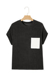 Twist Ribbed Color Block Pocket Crew Neck T-Shirt- 4 Colors