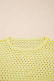 Yellow Cream Scalloped Trim Hollow Out Knit Long Sleeve Top