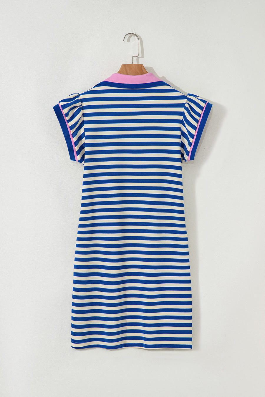 Striped Ruffle Short Sleeve Contrast Neckline Mini Dress- 3 Colors