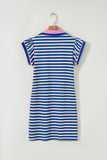 Striped Ruffle Short Sleeve Contrast Neckline Mini Dress- 3 Colors